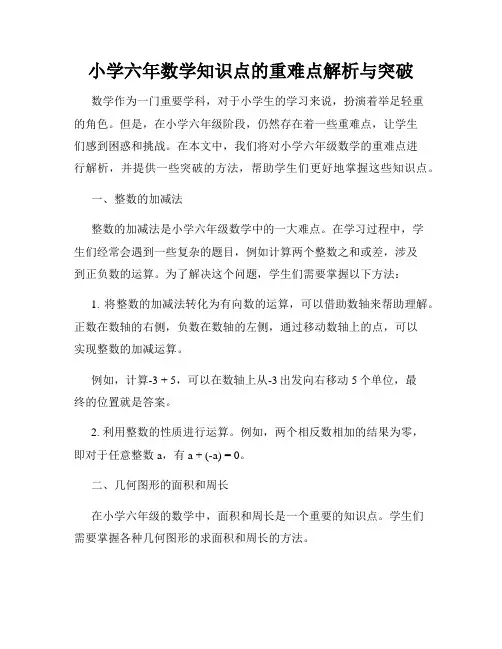 小学六年数学知识点的重难点解析与突破