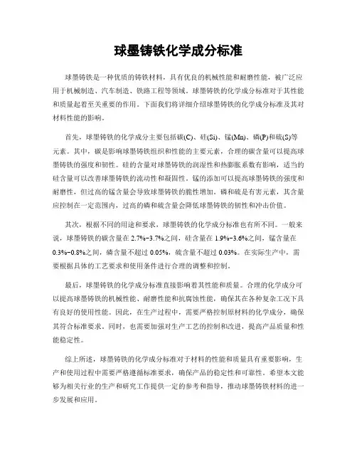 球墨铸铁化学成分标准