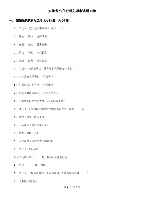 安徽省小升初语文期末试题C卷