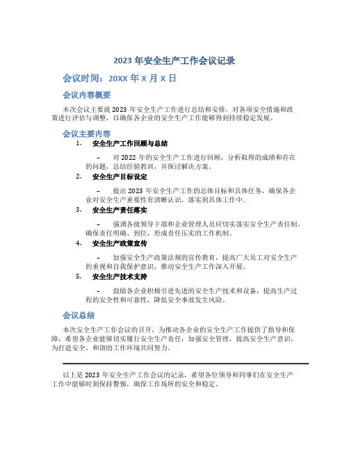 2023年安全生产工作会议记录