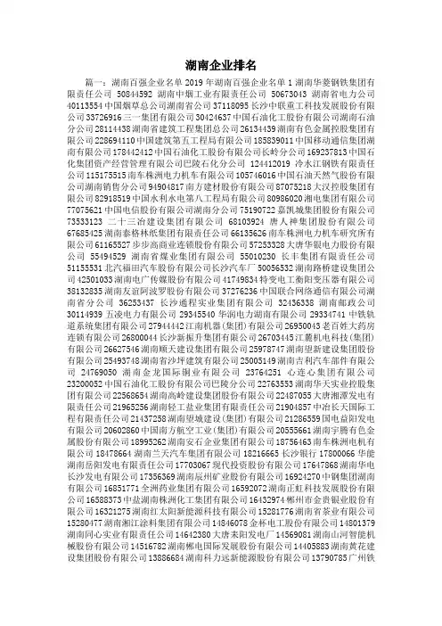 最新-湖南企业排名 精品