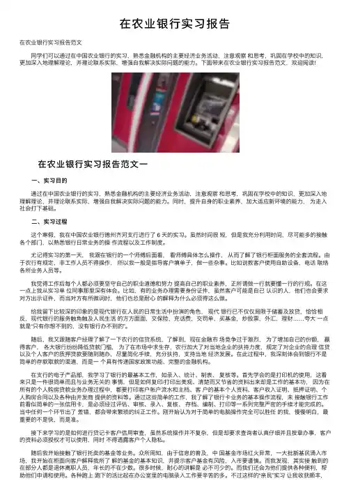 在农业银行实习报告