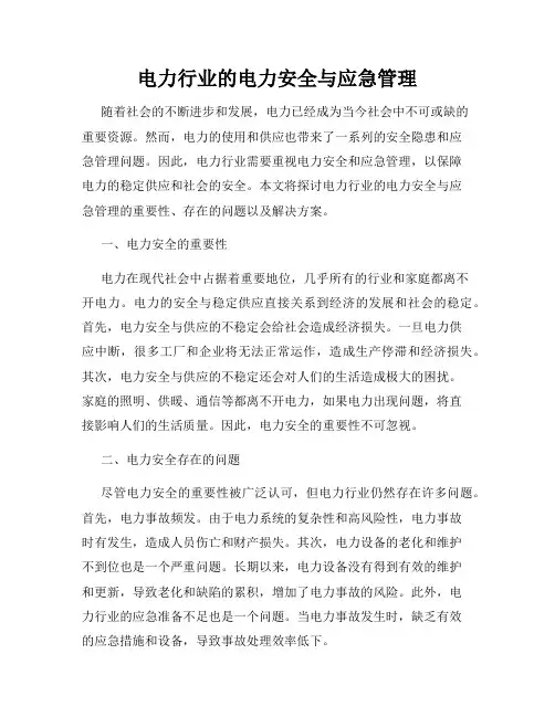 电力行业的电力安全与应急管理