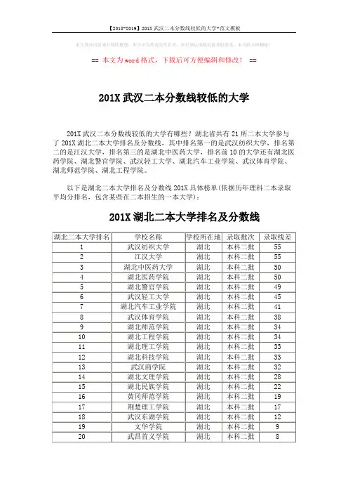 【2018-2019】201X武汉二本分数线较低的大学-范文模板 (2页)