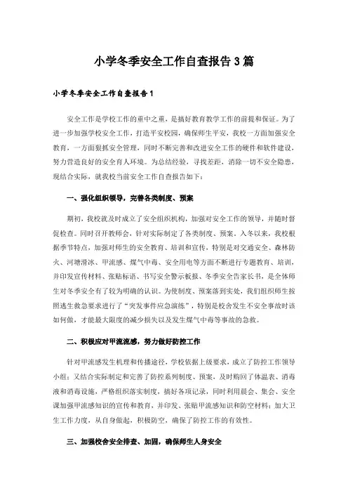 小学冬季安全工作自查报告3篇