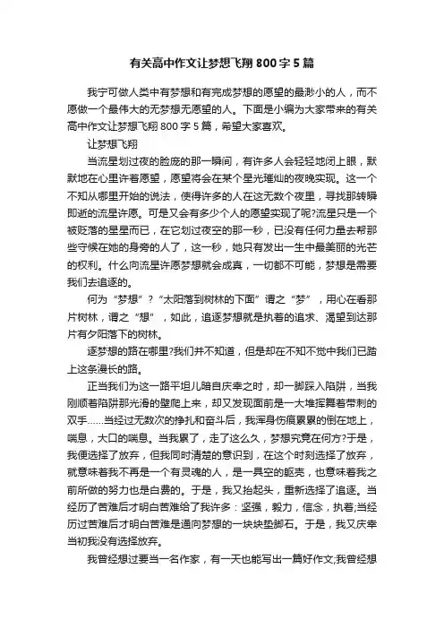 有关高中作文让梦想飞翔800字5篇