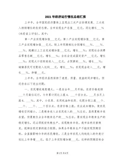 2021年经济运行情况总结汇报(模板)