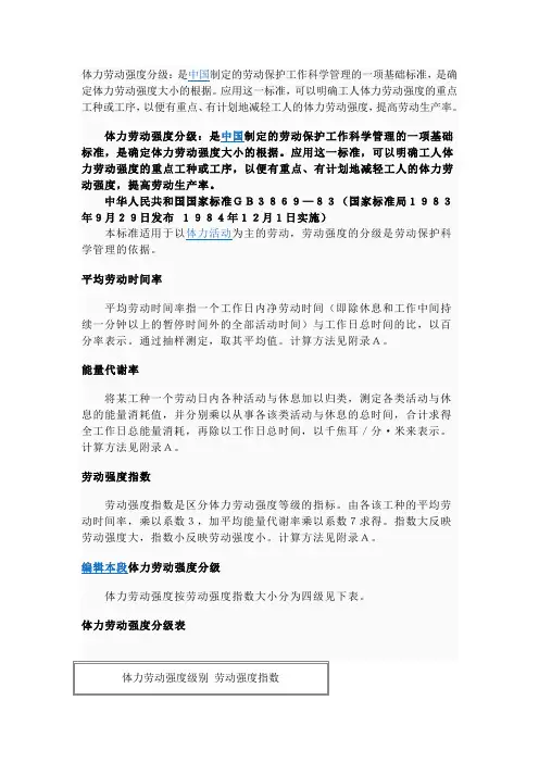 劳动强度分级