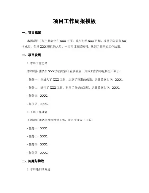 项目工作周报模板