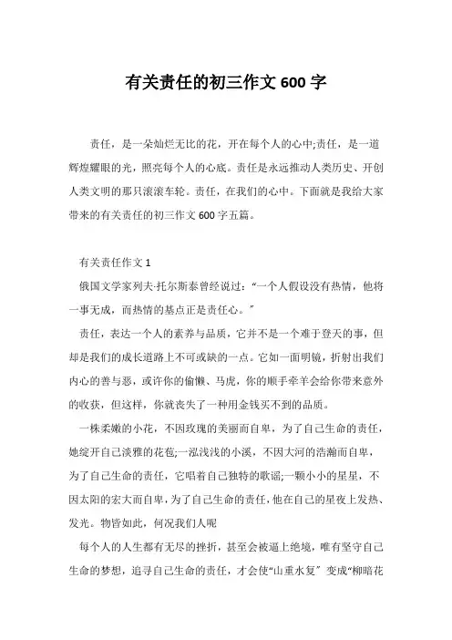(初三)有关责任的初三作文600字