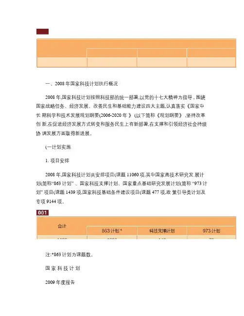 国家科技计划2009年度报告2008年科技计划执行情况解读