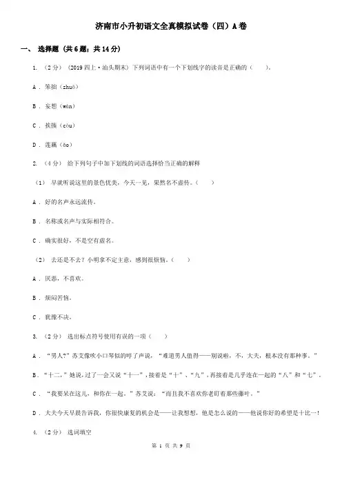 济南市小升初语文全真模拟试卷(四)A卷