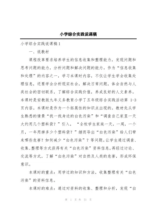 小学综合实践说课稿