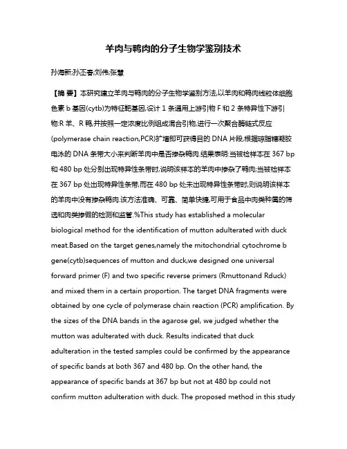 羊肉与鸭肉的分子生物学鉴别技术
