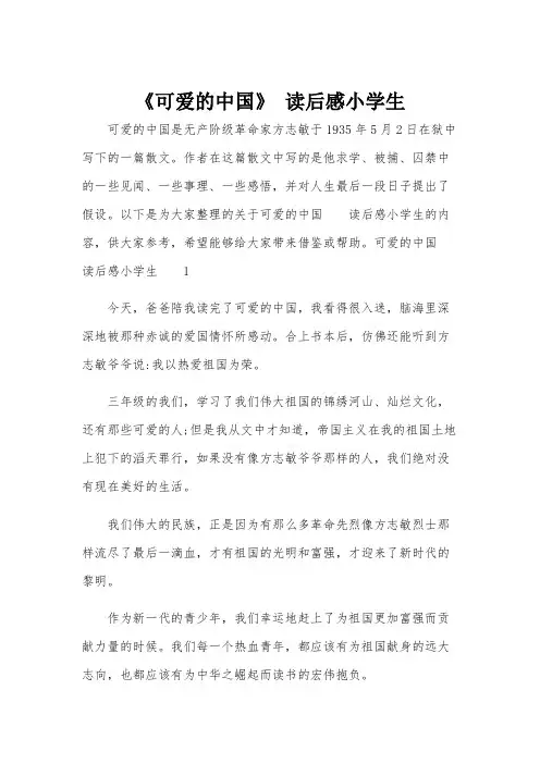 《可爱的中国》 读后感小学生