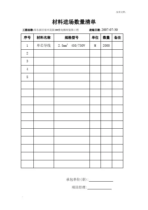 材料进场清单