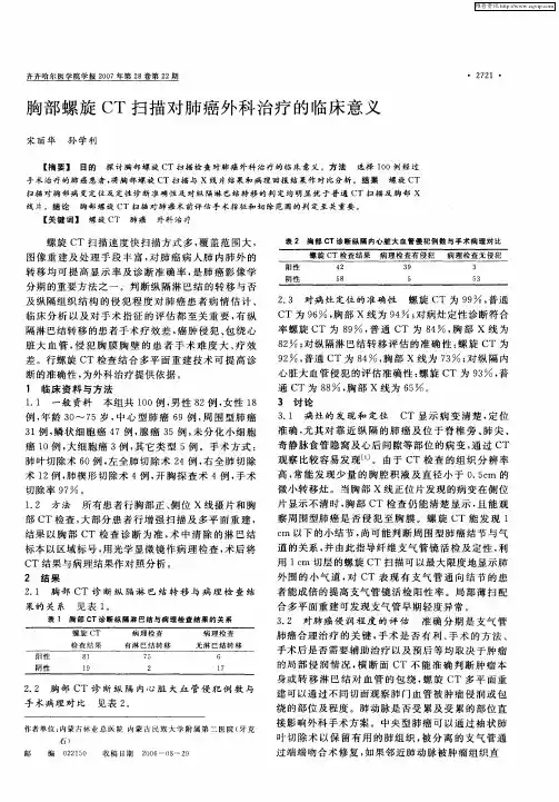 胸部螺旋CT扫描对肺癌外科治疗的临床意义