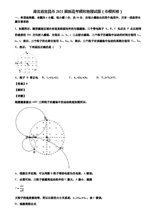 〖附5套模拟卷〗湖北省宜昌市2021届新高考模拟物理试题(市模拟卷)含解析