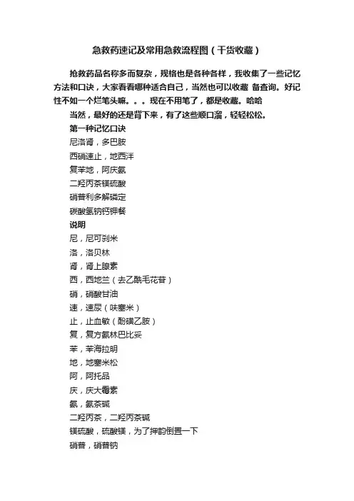 急救药速记及常用急救流程图（干货收藏）