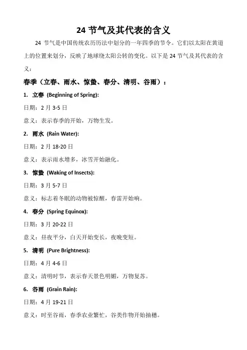 24节气及其代表的含义