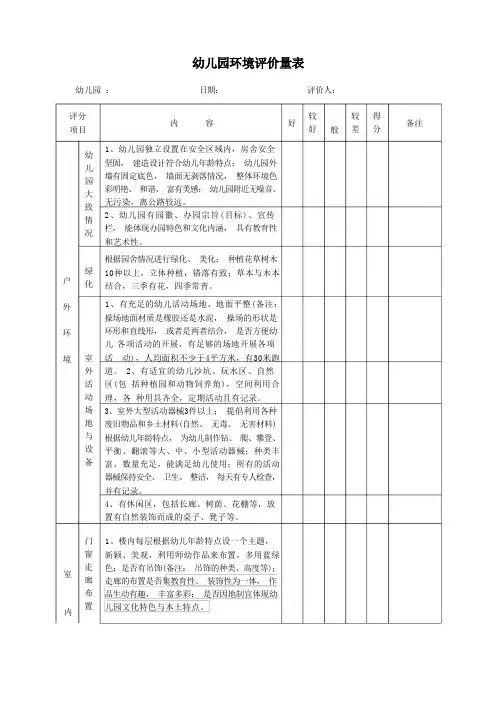 幼儿园必知必用资料：幼儿园环境评价量表