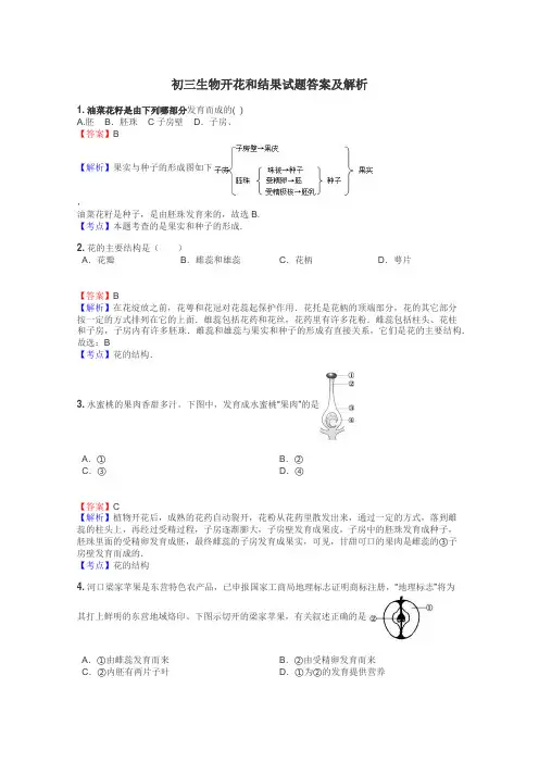 初三生物开花和结果试题答案及解析
