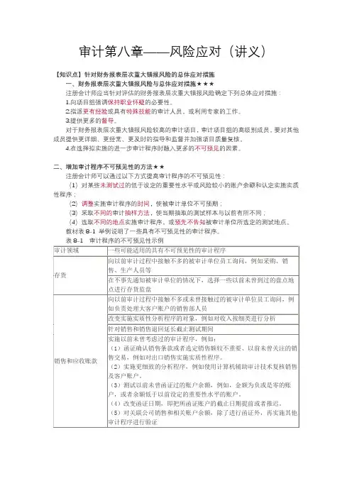 审计第八章——风险应对(讲义)