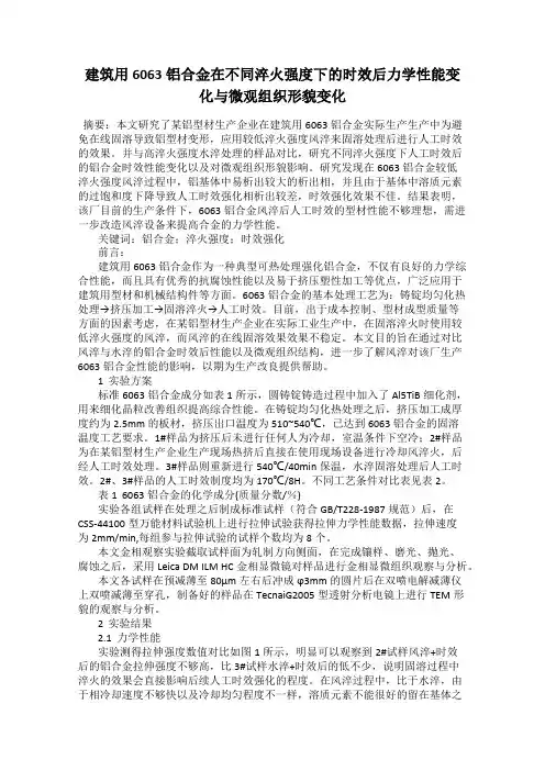 建筑用6063铝合金在不同淬火强度下的时效后力学性能变化与微观组织形貌变化