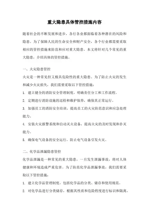 重大隐患具体管控措施内容