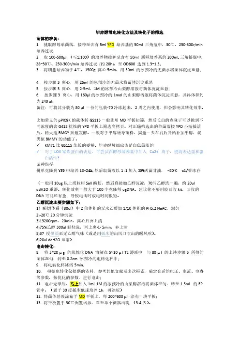 [VIP专享]毕赤酵母电转化方法及转化子的筛选