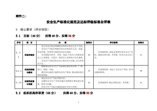 安全生产标准化规范及达标评级标准自评表