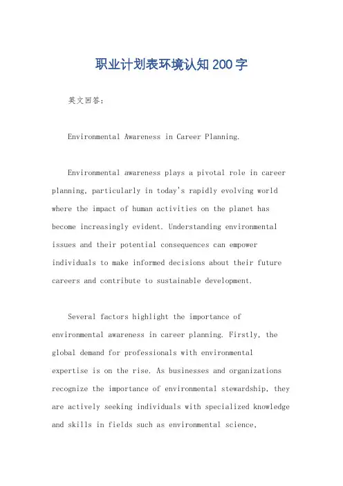职业计划表环境认知200字