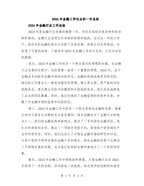 2024年金融工作过去的一年总结