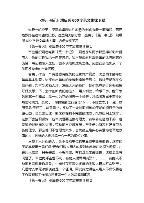 《第一书记》观后感600字范文集锦5篇