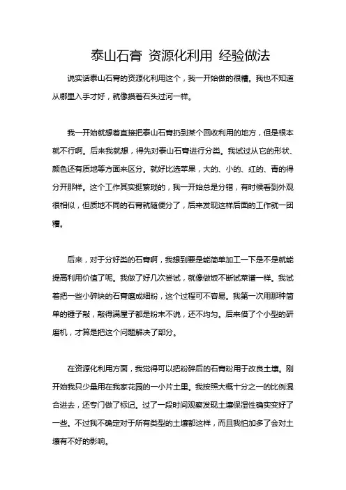泰山石膏 资源化利用 经验做法