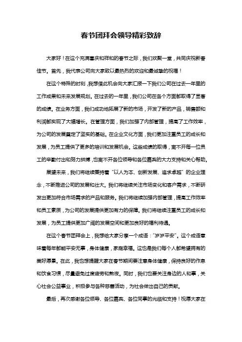 春节团拜会领导精彩致辞