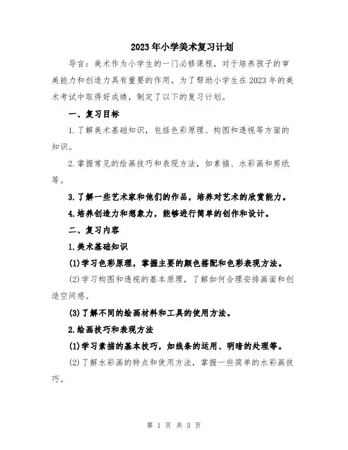 2023年小学美术复习计划