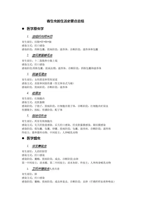 18种医学原虫和蠕虫的生活史要点总结