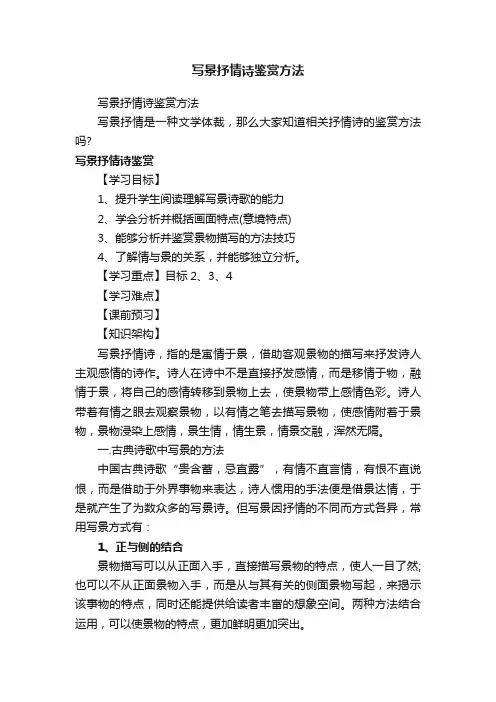 写景抒情诗鉴赏方法