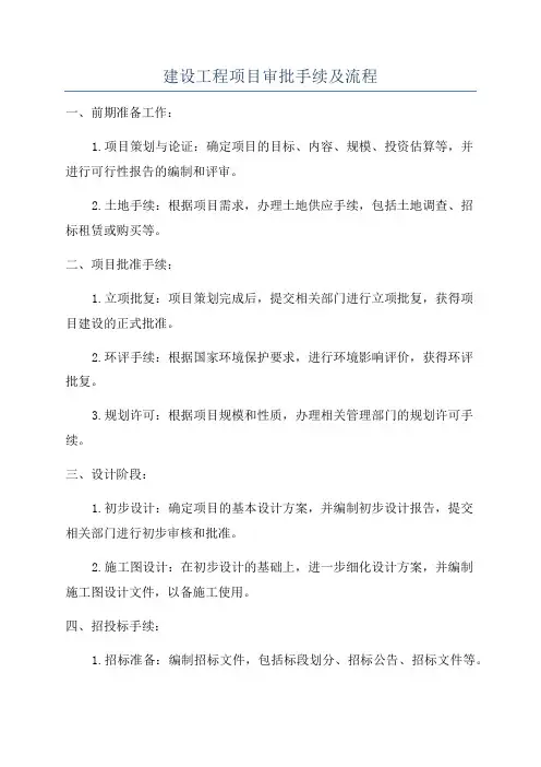 建设工程项目审批手续及流程