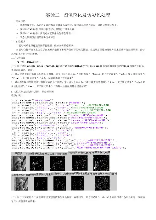 实验二报告 图像锐化、伪彩色处理