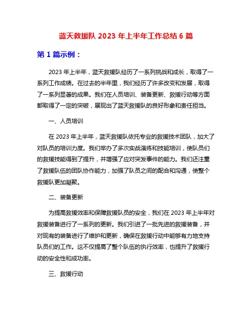 蓝天救援队2023年上半年工作总结6篇