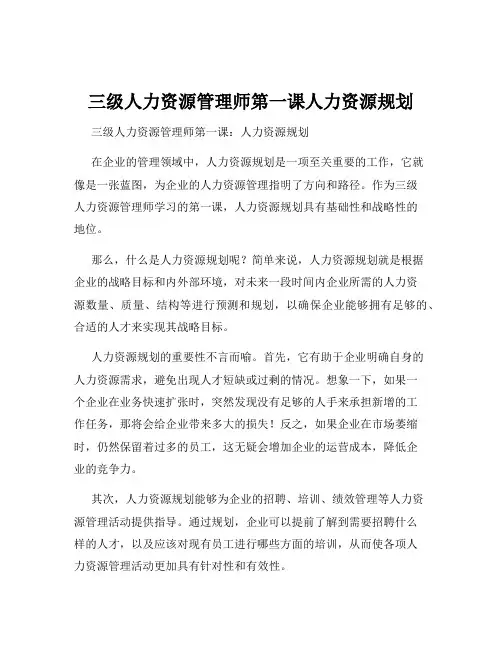 三级人力资源管理师第一课人力资源规划
