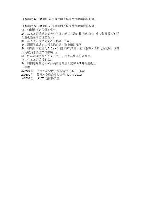 日本山武AVP301阀门定位器滤网更换和节气喷嘴维修步骤