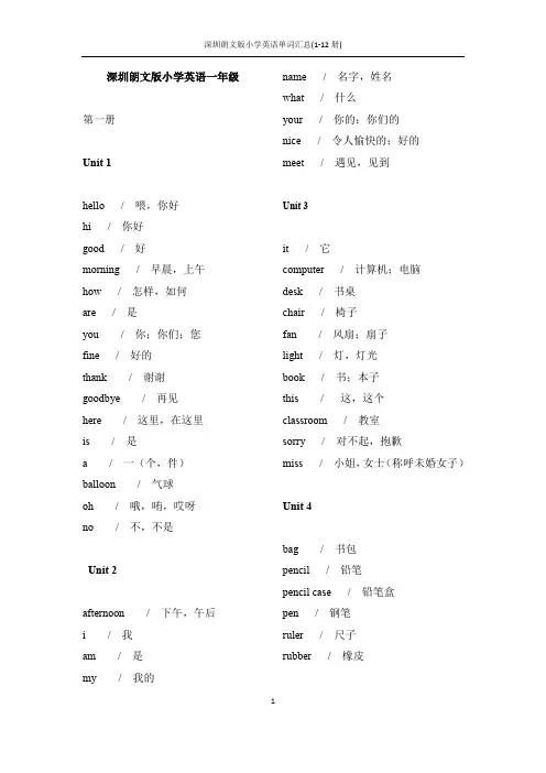 【英语词汇】深圳朗文版(一年级起)小学英语单词汇总(1-12册)