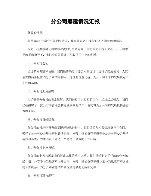 分公司筹建情况汇报