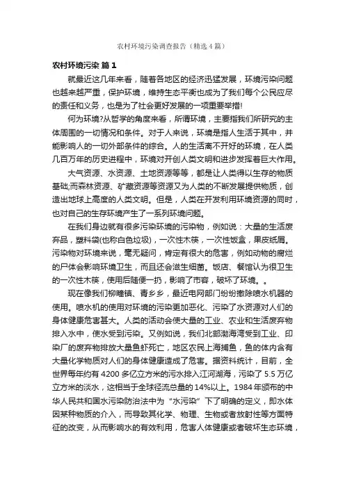 农村环境污染调查报告（精选4篇）