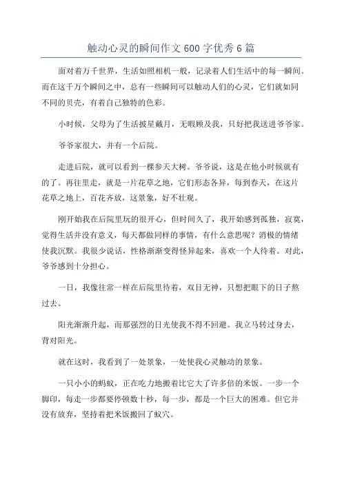 触动心灵的瞬间作文600字优秀6篇