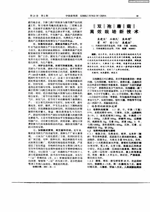 双孢蘑菇高效栽培新技术