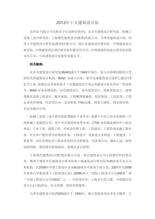 2013全国十大建筑设计院